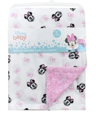 DISNEY BABY MINNIE Mouse HOT PINK PRINT REVERSIBLE BABY BLANKET 40" X 30" NWT - Image 1 of 4