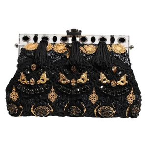 DOLCE & GABBANA Bag Black Tassel Gold Baroque Crystal Evening Clutch Borse $7000 - Picture 1 of 8
