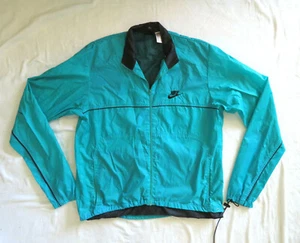 Vintage 80s 90s Nike Track Nylon Jacket Windbreaker Black Teal Blue Athletic M - Picture 1 of 9