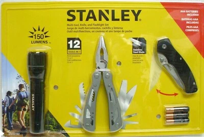 Stanley Tool Set 3 Piece Flashlight Multi Tool and Knife Multi Tool 12 in 1 - Image 1 of 2