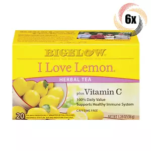 6x Boxes Bigelow I Love Lemon Herbal Tea Vitamin C | 20 Pouches Per Box | 1.28oz - Picture 1 of 3
