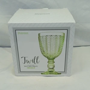 Shannon Twill Crystal White Wine Goblet Emerald Beverage Wine Glass Set of 4 - Picture 1 of 5