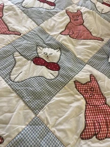 Vintage Rot & blau Gingham Scottie Hund Kätzchen Katze Handarbeit Krippe Schoß Decke 47x70 - Bild 1 von 7