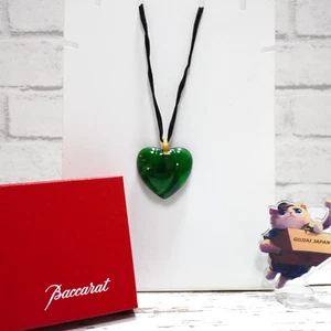 Baccarat Heart crystal glass necklace pendant choker Green x gold rare w/ Box - Picture 1 of 17