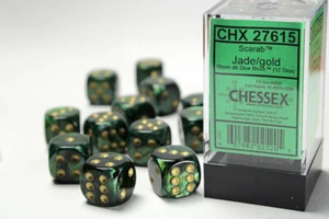 Chessex 27615 Scarab® 16mm d6 Jade/gold Dice Block™ (12 dice) - Picture 1 of 4