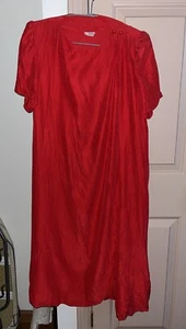 80's Silk Wrap Dress Red Solid Long Robe Short Sleeve One Size 10 Free Size Plus - Picture 1 of 9