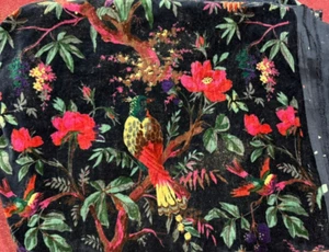 Indian Velvet Hippie Upholstery Soft Dress Making Fabric Birds Print By Yard Art - Picture 1 of 4