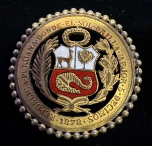 VINTAGE PERU LIMA 5 DECIMOS 1878 ENAMELED & MOUNTED AS A BROOCH!! - Picture 1 of 5