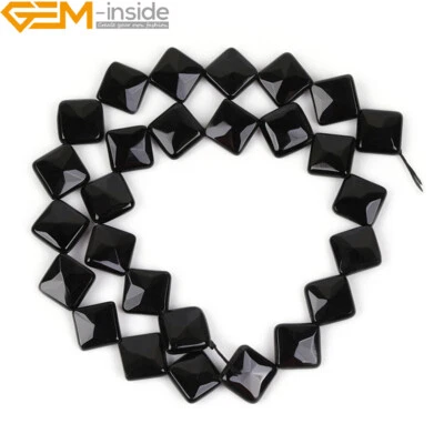 Cuentas sueltas de piedras preciosas de ónix ágata negra natural para hacer joyas en diagonal de 15" Foto 1 de 4