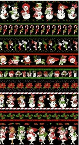 Christmas Fabric Snowlady Snowman Stripe Black Cotton Loralie Designs By Yard - Picture 1 of 1