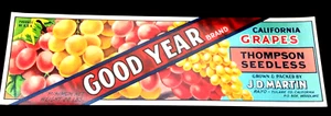 Good Year Thompson Seedless Crate Label Fruit Tulare California JD Martin - Picture 1 of 1