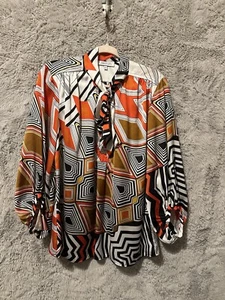 Groovy colorful geometric blouse with tie head collar size L Hippie Funky Core - Picture 1 of 9