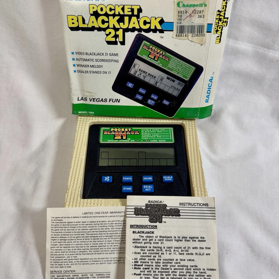 Radica Pocket Blackjack 21 Electronic Handheld Game Model 1350