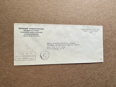 US Military Thematic Cover(40) +1950 VA Office CA to VA Office NC +Free-Frank - Image 1 of 2