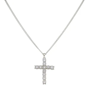 New Sterling Silver Large Cubic Zirconia Cross & Chain Necklace 560mm(22") Si... - Picture 1 of 1
