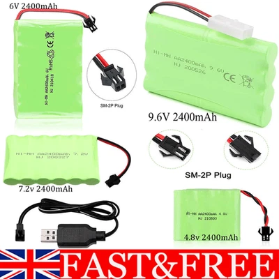 4.8v-9.6V 2400mAh Ni-MH AA Battery SM-2P 2Pin Plug + USB Charger for RC Car Car