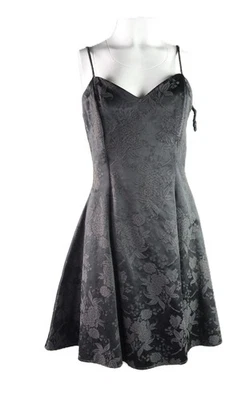 Mini vestido preto vintage anos 80 GUNNE SAX EUA 8 médio sem mangas floral jaquard joelho - Imagem 1 de 4