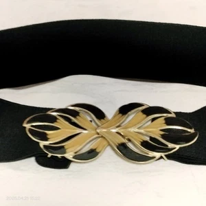 1980's Retro Grunge Gold Black Twin Flames Metal Statement Belt Black 2" - Picture 1 of 7