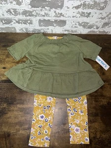 NWT! 2 Piece Set Carter's Green Ruffle Top + Floral Leggings Outfit Size 5T - Picture 1 of 5
