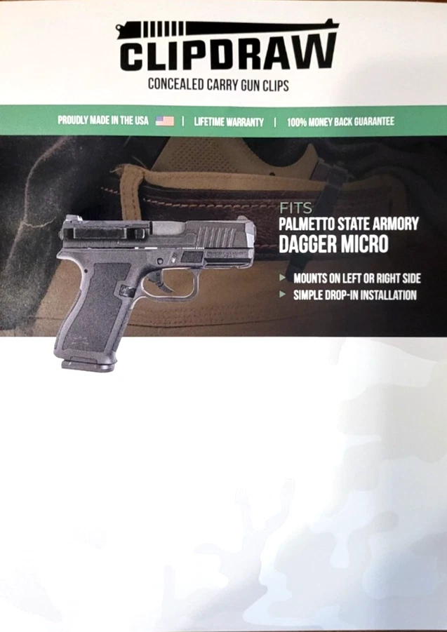 Clipdraw Gun Clip for PSA Dagger Micro – Concealed Carry, Left/Right Mount, USA - Image 1 of 4