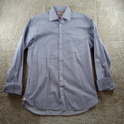 Thomas Pink Shirt Mens 16.5 35 Blue White Prestige Woven Geometric French Cuff - Image 1 of 4
