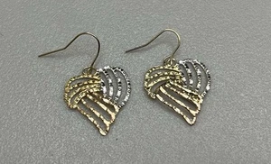 Hermosos Pendientes Finos Corazón Texturizado Oro Amarillo Rosa y Blanco Sólido .417 10K - Imagen 1 de 5