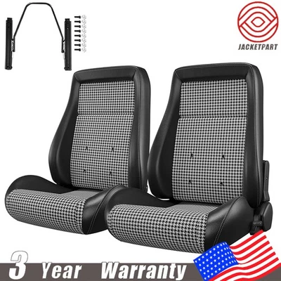 2 pcs Bucket Racing Seats PVC Leather Reclinable w/ Slider for Ford Vintage Car - Image 1 of 4