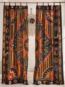 Sun Moon Star Tapestry Curtain Boho Yellow Window Panels Drapes Spiritual Decor - Picture 1 of 9