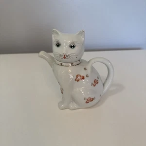 Teiera vintage gatto gattino porcellana dipinta a mano 5 1/4” T floreale con occhi azzurri usata in ottime condizioni - Foto 1 di 14