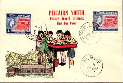 1958 British Pitcairn Island Youth Future World Citizens First Day Cover FDC - Image 1 of 2