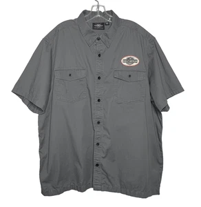 Harley Davidson Cursive Font Embroidered Mechanics Shirt Mens 2XL Gray Button Up - Picture 1 of 19