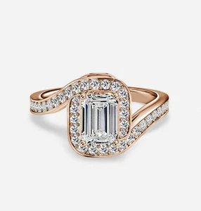 18K Rose Gold IGI Certified Lab Grown Diamond Wedding Ring 1.60 Ct Emerald Cut - Picture 1 of 8