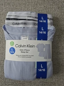 Calvin Klein Girls 3 Piece Sleep Set Flame-Resistant Polyester - Picture 1 of 2