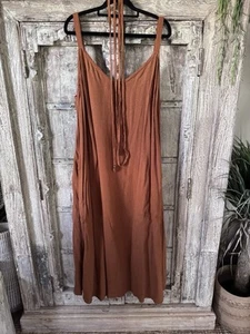 Saffron Road A-Line Slip Dress in Cinnamon Linen Blend size XXL 16 to 18 - Picture 1 of 6