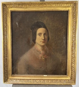 Huile / toile Portrait de Louise du Genestel née louise lecourt de sainte marie - Picture 1 of 12