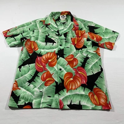 Hilo Hattie Hawaiian Shirt Mens Green Red Floral Resortwear Poly Vacation Sz M - Image 1 of 4
