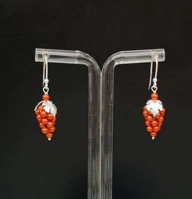 Orecchini donna corallo rosso pendenti monachella argento bianco 925 grappolo - Immagine 1 di 4