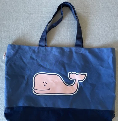 Vineyard Vines Target Pink Whale Tote Blue Large Beach Bag Patchwork Interior - Image 1 of 4
