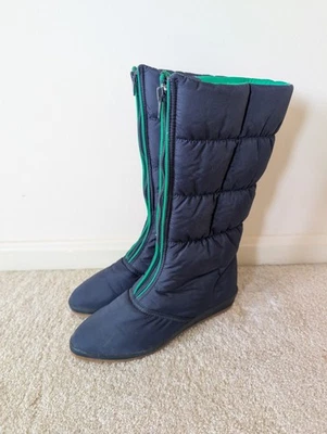 Botas de invierno hinchadas con cremallera azul marino y verde vintage deportivas talla 7 para mujer Foto 1 de 4