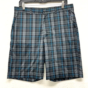 Ben Hogan Performance Golf Shorts Men's Size 32 - Black Gray Blue Plaid Mid Rise - Picture 1 of 12
