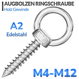 Augbolzen Ringschraube Hakenschraube Ösenschraube Edelstahl V2A A2 Holz Gewinde - Bild 1 von 56