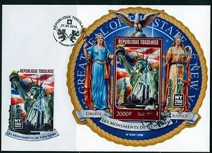 TOGO 2016 MONUMENTS OF NEW YORK STATUE OF LIBERTY S/SHEET FIRST DAY COVER - Picture 1 of 1