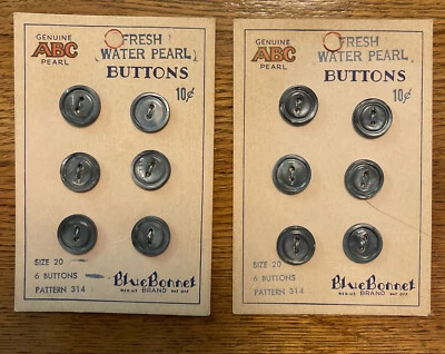 2 Cards Of 6 Buttons Genuine ABC pearl, freshwater pearl buttons by Blue Bonnet￼ - Image 1 of 4