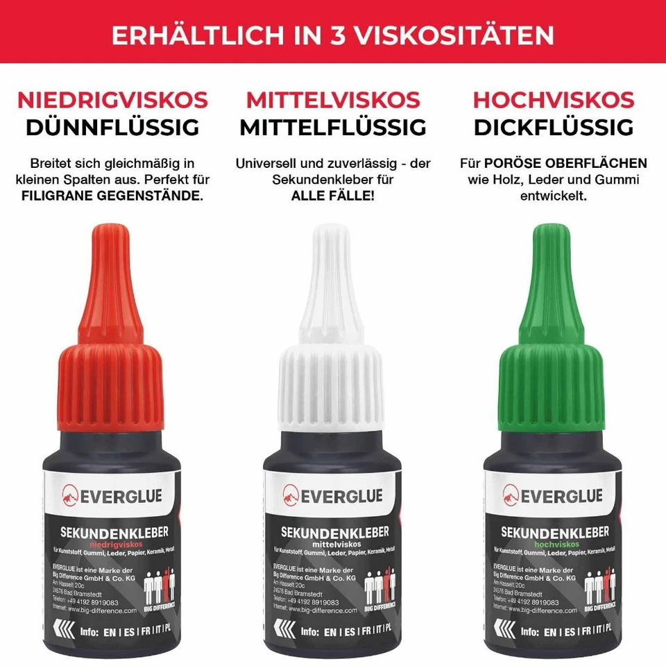 Industrie Sekundenkleber 20g• dünnflüssig• mittelflüssig • dickflüssig Everglue