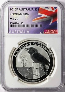 Australia 2016 Kookaburra 1oz 999 Silver Coin - NGC MS 70 - Picture 1 of 2