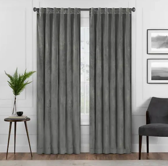 Eclipse Harper Velvet Blackout Rod Pocket Curtain Panel Charcoal Gray 50
