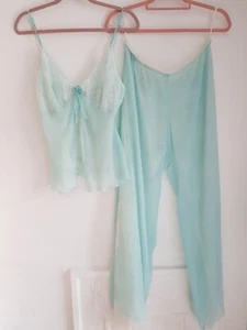 Janet Reger Vintage Silk Pyjamas Aqua & Ivory, UK Size M 10 New £249 - Picture 1 of 18