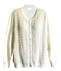 Charter Club Woman XL 'Vanilla Bean' Cardigan Crochet Floral Front Grandma - Picture 1 of 13