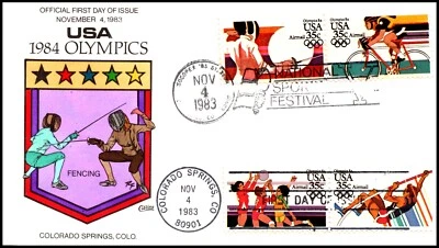 Scott C112a 35 Cents 84 Olympics Bernard Collins Hand Painted FDC - Image 1 of 2