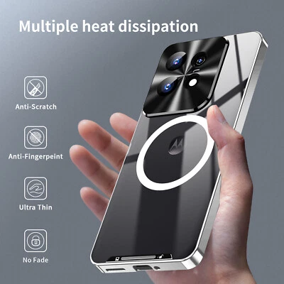 Para Motorola Edge 50 Pro, Funda de Teléfono Magnética Aluminio Metal Parachoques Vidrio Cubierta Foto 1 de 4